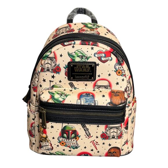 Loungefly Star Wars Cream Tattoo Flash Floral Mini Backpack Bag NWT AOP - Picture 1 of 6